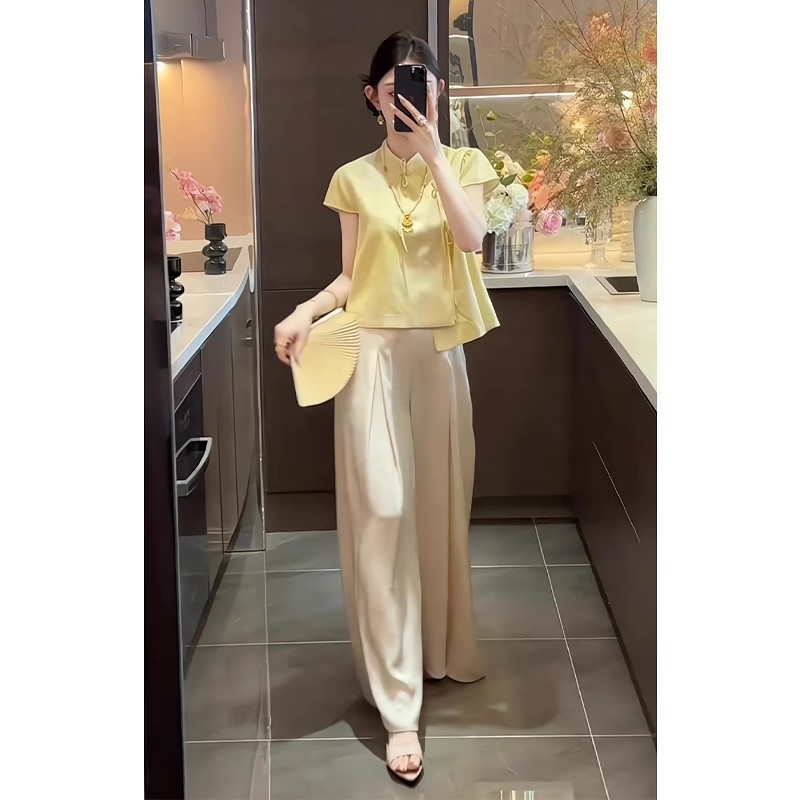 シングルピース/新しい中国風の優しい新しいスタイルの女性の夏のジャカード気質トップ韓国スタイルのシックなルーズカジュアルパンツトレンディ|undefined