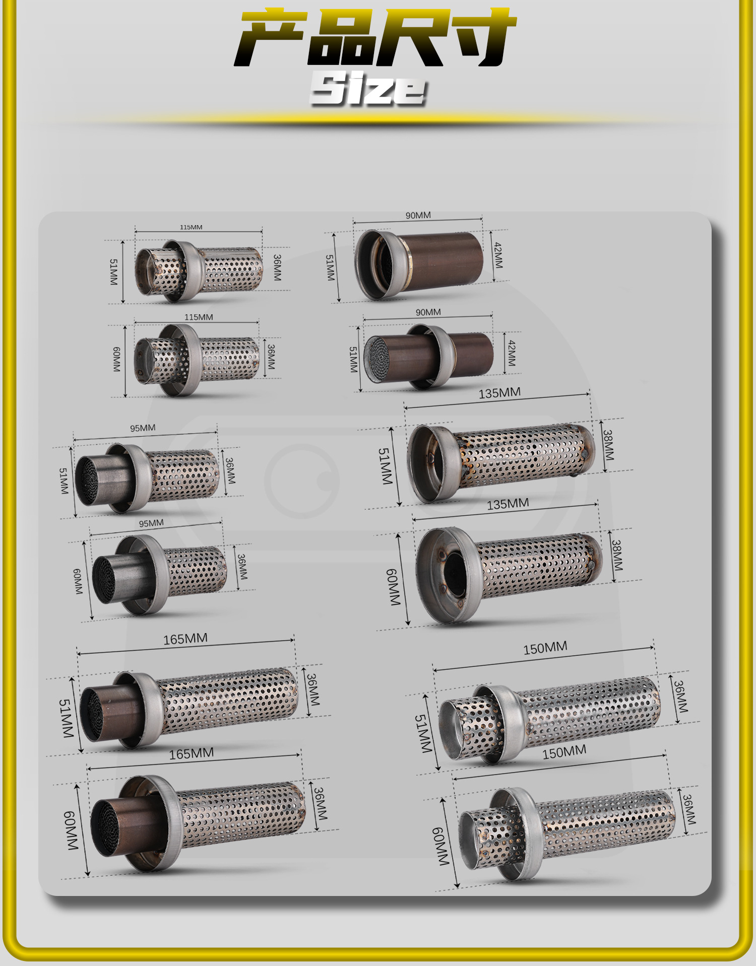 Universal 51Mm/60Mm Motorcycle Exhaust Pipe Mesh Silencer Plug Catalytic Honeycomb Back-Pressure Stainless Steel Muffler