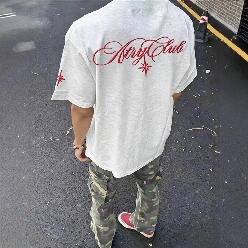 American-Style Heavyweight Retro North Star Embroidered Short-Sleeve Men's T-Shirt 2026 Summer Loose Couple Trendy Brand Half-Sleeve Top American-Style Heavyweight Retro North Star Embroidered Short-Sleeve Men's T-Shirt 2026 Summer Loose Couple Trendy Brand Half-Sleeve Top