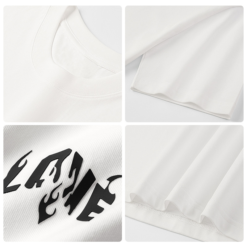 夏 240 グラムシンプルな立体プリント Tシャツメンズトレンディな日本製ルーズラウンドネック半袖カップルショートボトムストップ