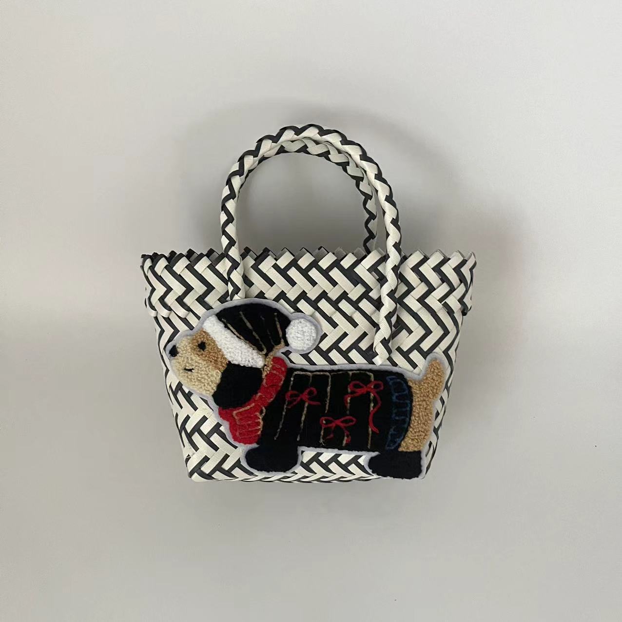 Pequeño Libro Rojo frito calle cesta de verduras bolso tejido color tejido cesta de verduras bolsa portátil cesta de dibujos animados DIY regalo