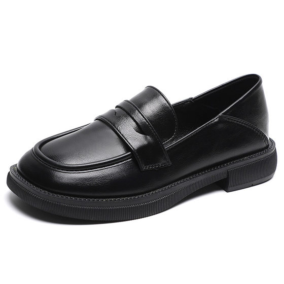 Genuine Leather shoes Women's British 2023 autumn and winter New flat shoes fleece-lined loafers plus size women's shoes 41-43