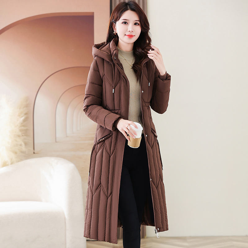Invierno sobre la rodilla ropa de algodón para mujeres nuevo suelto largo delgado chaqueta de algodón de gran tamaño de moda gruesa chaqueta de algodón