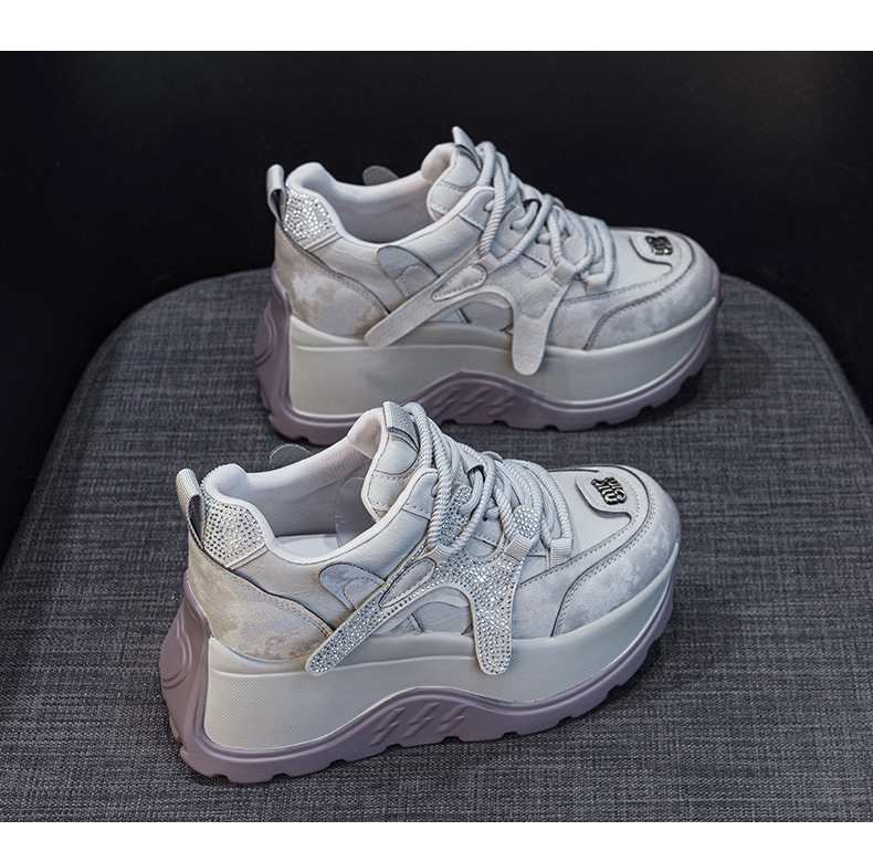 Giày sneaker nữ đế dày phong cách thể thao tăng chiều cao — 5008 lót đơn trắng, 5008 lót đơn xám, 5008-1 lót lông trắng, 5008-1 lót lông xám chi tiết 22