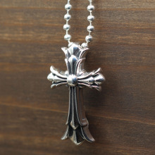 欧美925纯银潮流男士饰品泰银长款毛衣链项链墓碑十字架大吊坠女