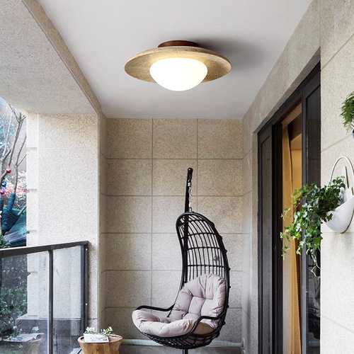 Japanese style wabi-sabi style yellow travertine ceiling lamp modern minimalist entrance balcony aisle full spectrum LED ceiling lamp