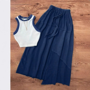 2025 New European And American Women's Fashion Knitted Off-Shoulder Vest Two-Piece Set Irregular Skirt Outfit For Women_ecoleips.com