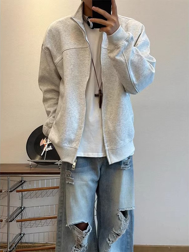 Autumn/Winter New Trend Brand Zipper Hoodie Sweatshirt for Men and Women Heavyweight Stiff Jacket American Retro Casual Sport Coat
