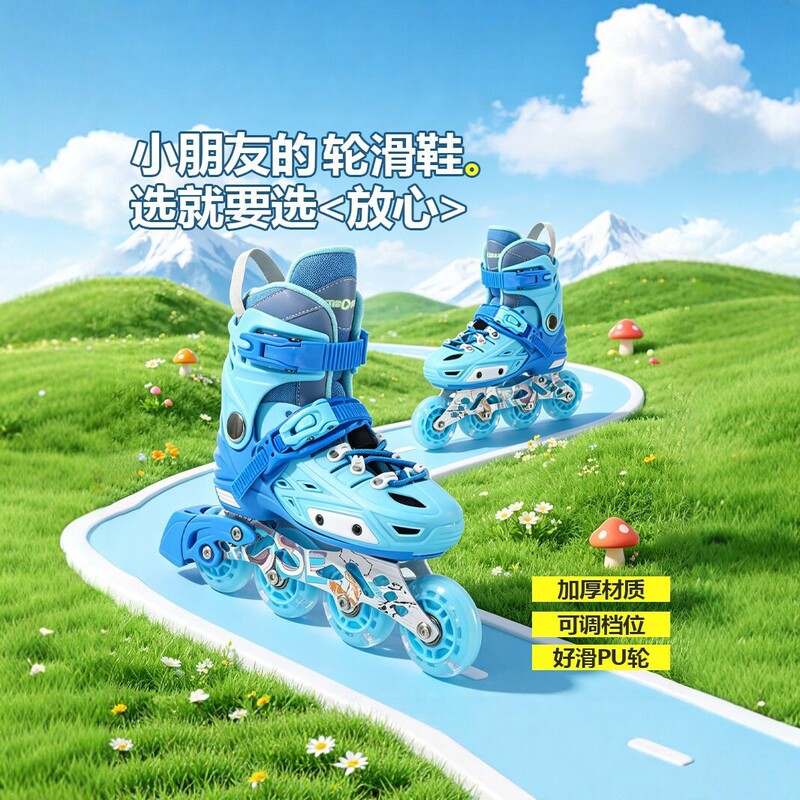 Cross-border children's roller skates for boys and girls, beginner single-row skates with PU wheels, safety brakes, and thickened design Cross-border children's roller skates for boys and girls, beginner single-row skates with PU wheels, safety brakes, and thickened design