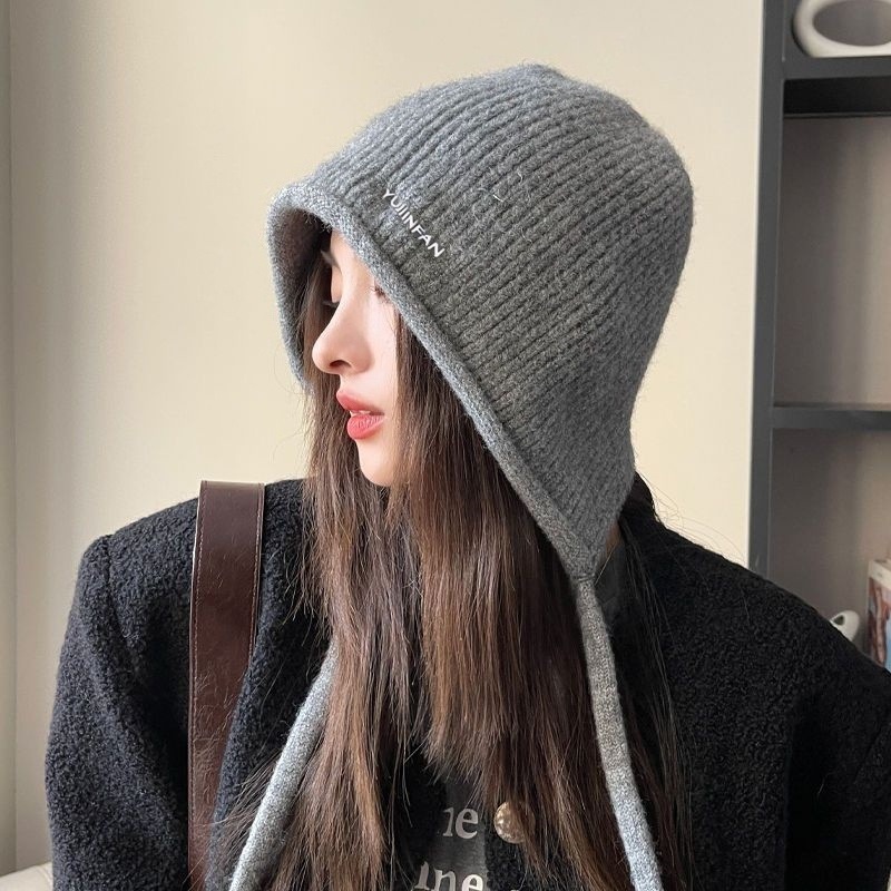 秋冬帽子女时尚百搭针织毛线帽纯色堆堆帽保暖护耳帽大头围冷帽韩|undefined