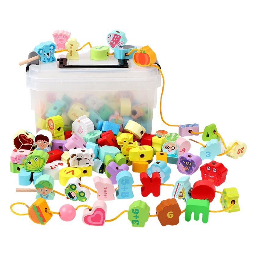Alfabeto digital para niños Animal cuentas de madera con cuentas de cuerda juguete interactivo educación temprana educativa bloques de construcción cognitivos juego