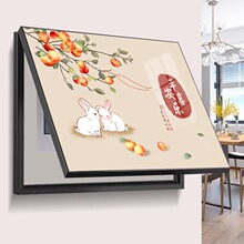 电表箱装饰画横款新中式免打孔遮挡配电箱挂画现代简约餐厅寓意好