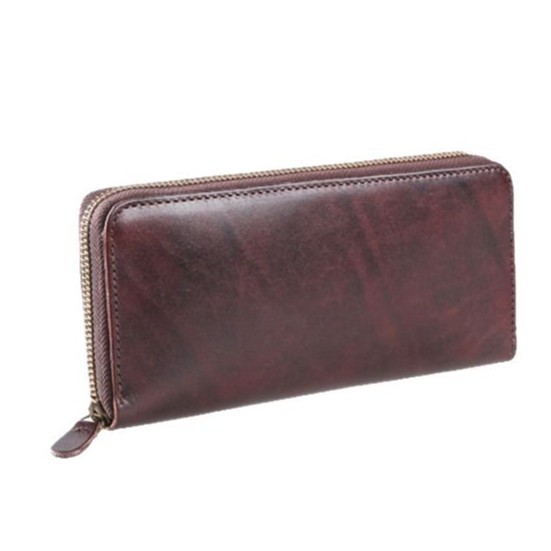 Cremallera de estilo japonés clip largo BR5104 billetera de costura cepillada a mano cuero curtido vegetal capa superior piel de vaca billetera larga horizontal