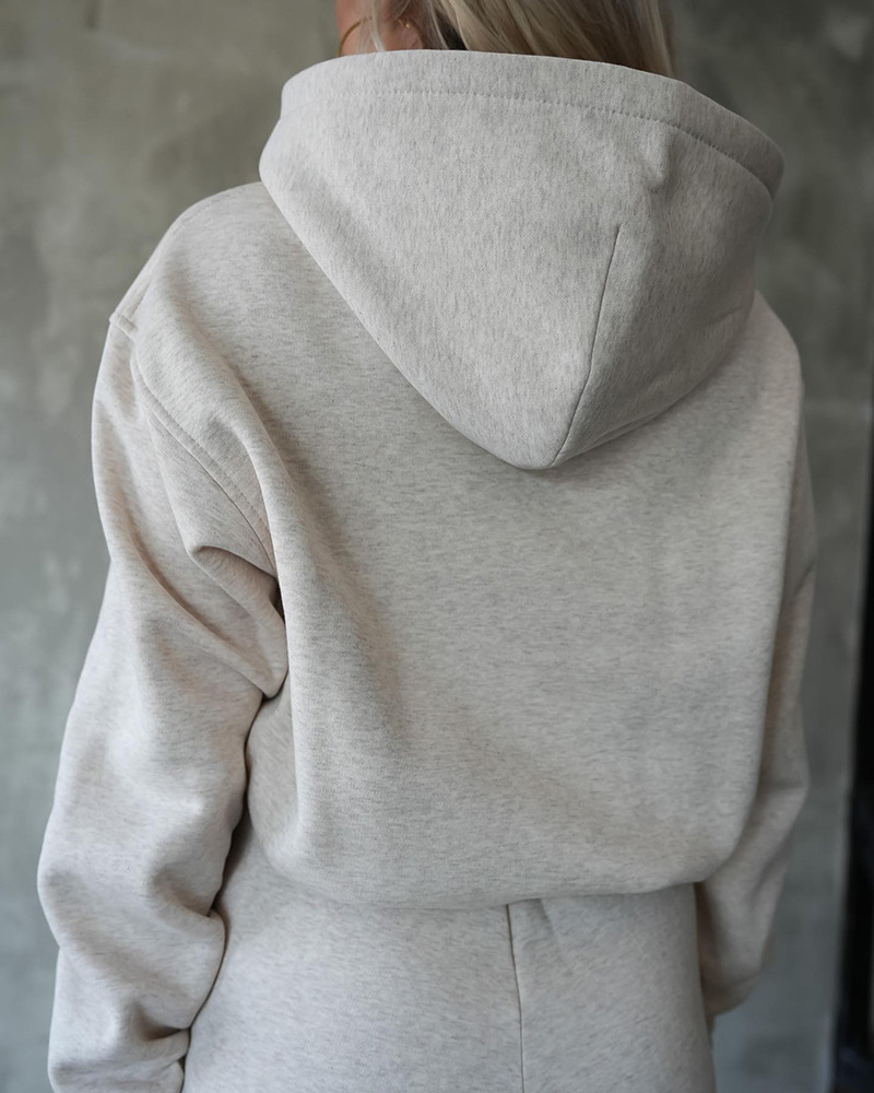 Damenbekleidung lässiger Kapuzenpulloveranzug mit weitem Bein_voghion.com