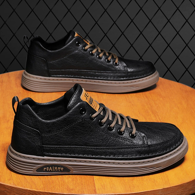 Осенняя мужская обувь, новые черные туфли, мужская повседневная кожаная обувь, однотонная Рабочая кожаная обувь на толстой подошве