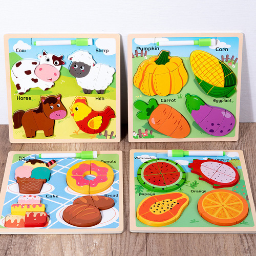 Cross-border CECPC certified 2-3-6 year old baby enlightenment early education three-dimensional puzzle drawing board building block puzzle wooden toy