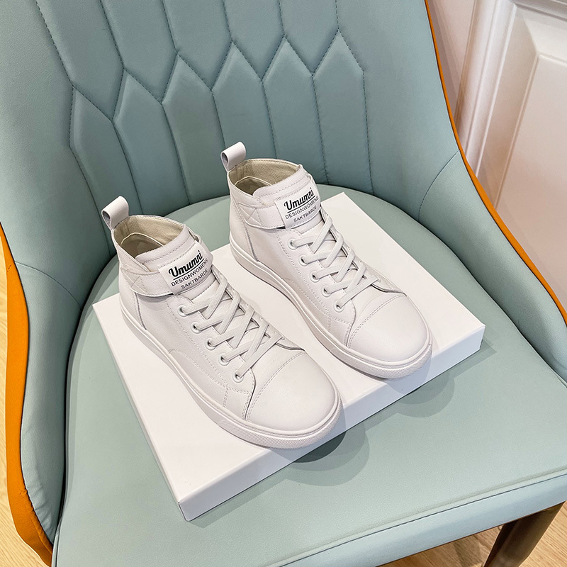 First-Layer Cowhide High-Top Genuine Leather White Sneakers for Women 2026, Women's White Shoes, High-Top Shoes, Spring Sports Shoes