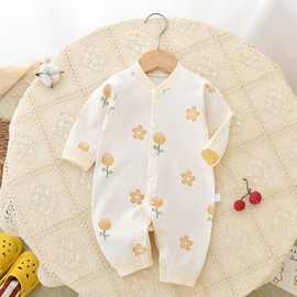 婴儿连体衣纯棉长袖哈衣春秋季宝宝秋衣无骨爬服新生儿睡衣薄款