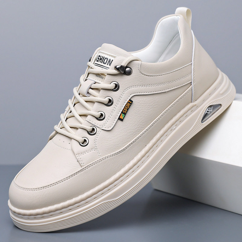 Giày da nam sneaker cổ thấp khâu chỉ thủ công, đế bằng, dây buộc phía trước — Màu nâu, Màu trắng, màu đen