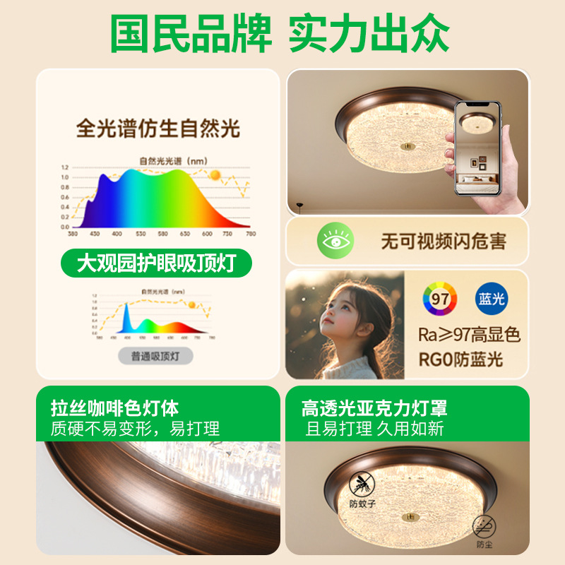 Daguanyuan dormitorio lámpara de techo lámpara de estilo antiguo simple y súper brillante lámpara de estudio habitación lámpara de Zhongshan 357L