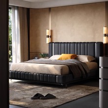 摩登东方全真皮床高端大气主卧落地双人床意式轻奢设计师皮艺床