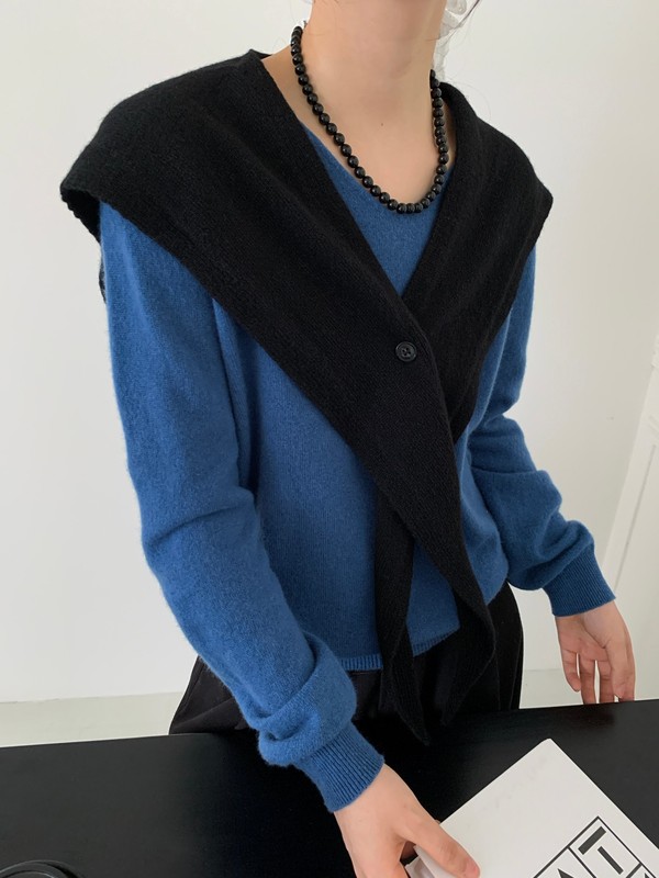秋冬纯羊毛披肩女韩系慵懒感时髦简约外搭纯色交叉小坎肩衬衫披肩|undefined