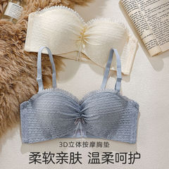 French half-cup strapless bra for women, small bust, shaping, flat chest, large appearance, anti-slip, no wire, sexy lace bra