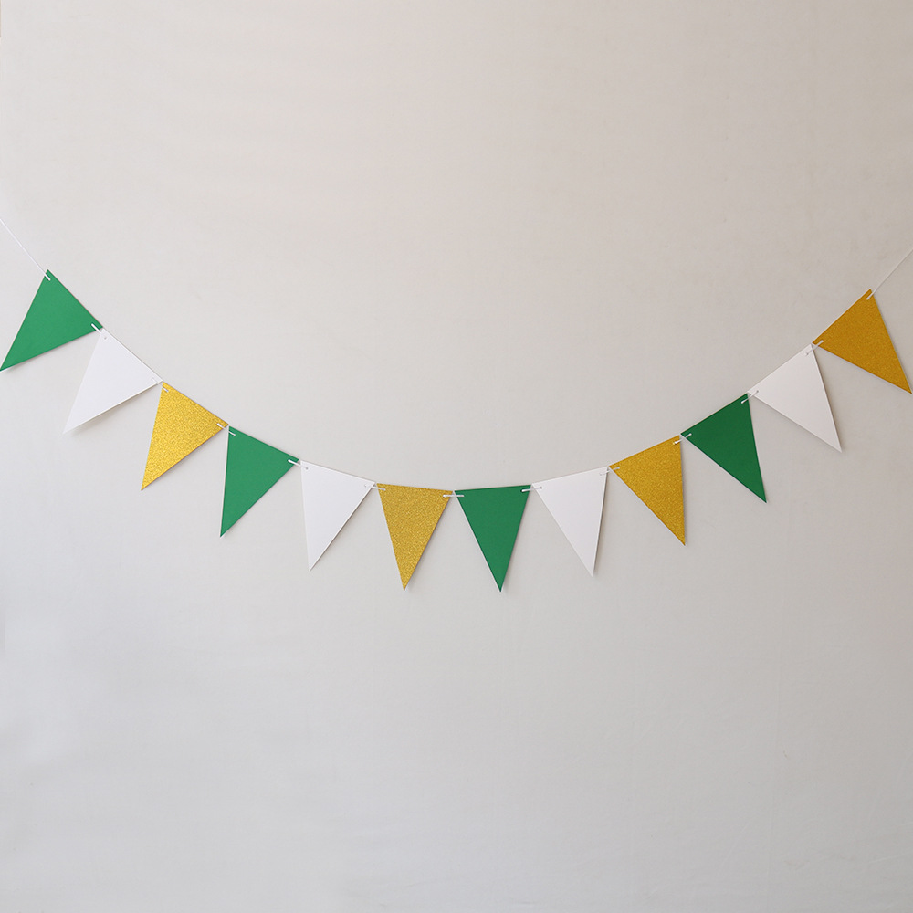 Bandera Triangular con Patrón de Ondas en Papel Dorado, Decoración de Cumpleaños, Pancarta Festiva, Decoración de Fondo para Fiestas, Accesorio de Fondo, Bandera Triangular
