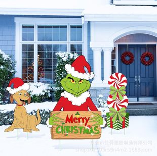 Cross-Border New Christmas Floor Sign Outdoor Large Greenie Puppy Candy Courtyard Decoration Party Sign