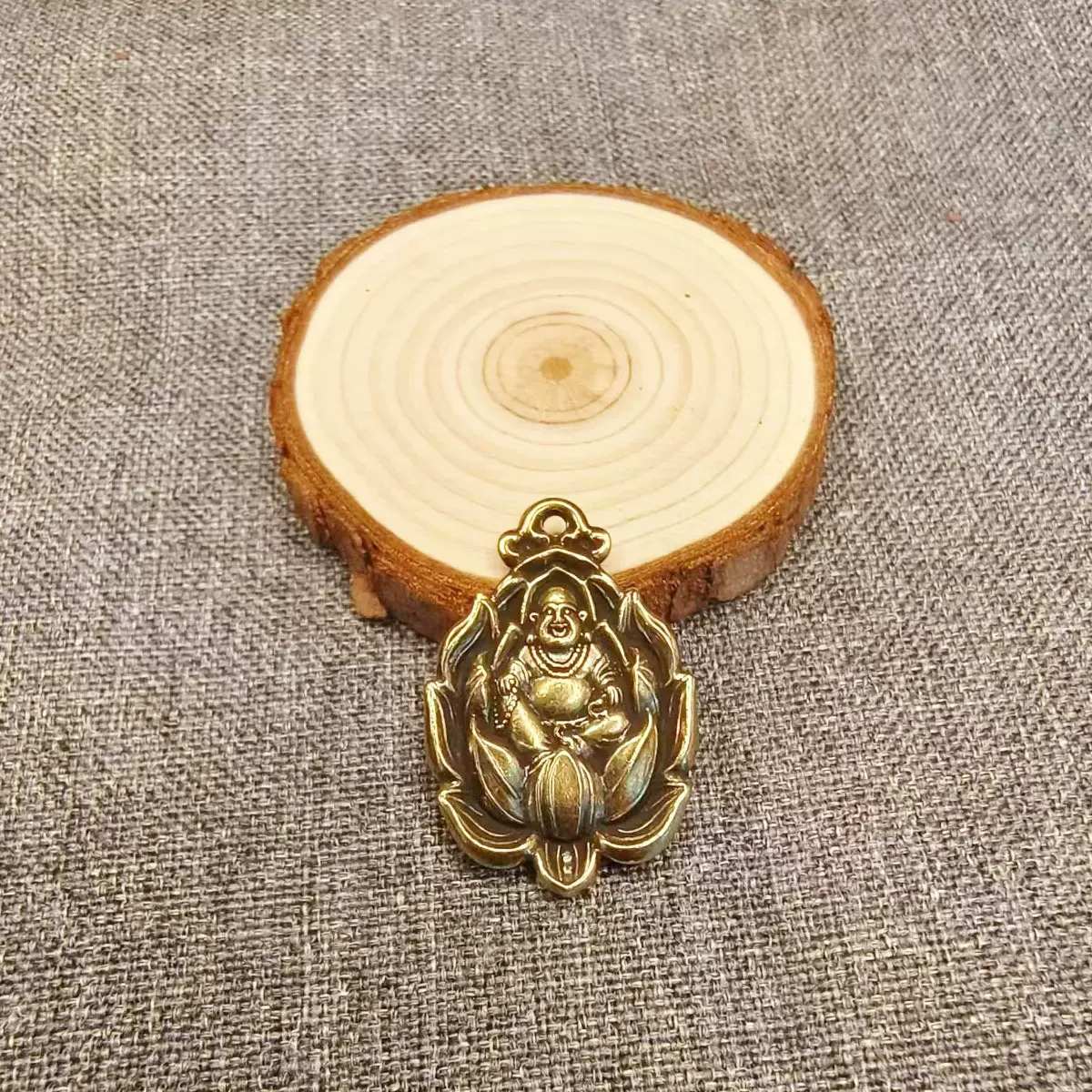 黄铜笑口常开佛钥匙扣吊坠弥勒佛挂坠铜挂件吊住做旧情侣同款吊坠