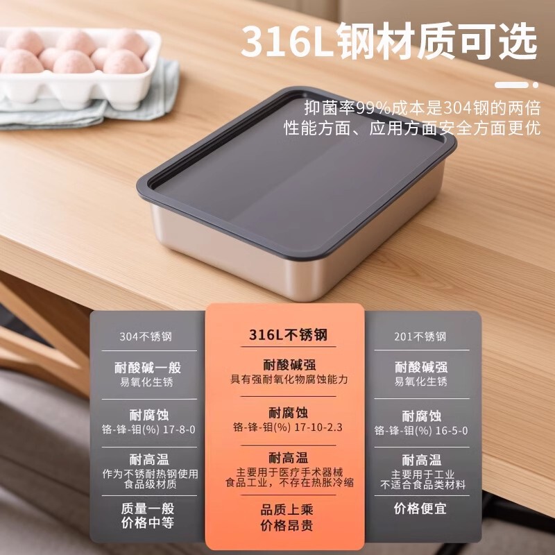 316不锈钢方盒子带盖方盘托盘长方形食品级保鲜料盒备菜盘子家用|undefined