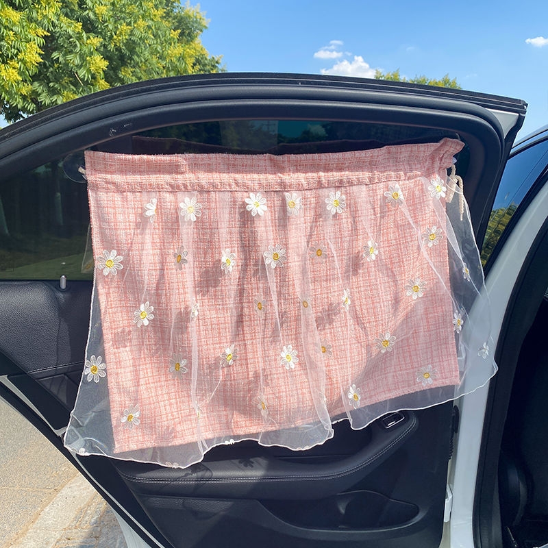 レース二重吸盤自動車日よけカーテン小清新かわいい女の子車載日焼け止めカーテン断熱カーテン四季用|undefined