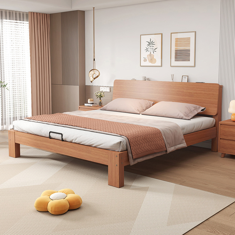 All Solid Wood Bed, 1.8m Double Bed, Household Oak Bed, 1.5m Tatami Large Bed for Rental, 1.2m Single Bed Frame All Solid Wood Bed, 1.8m Double Bed, Household Oak Bed, 1.5m Tatami Large Bed for Rental, 1.2m Single Bed Frame
