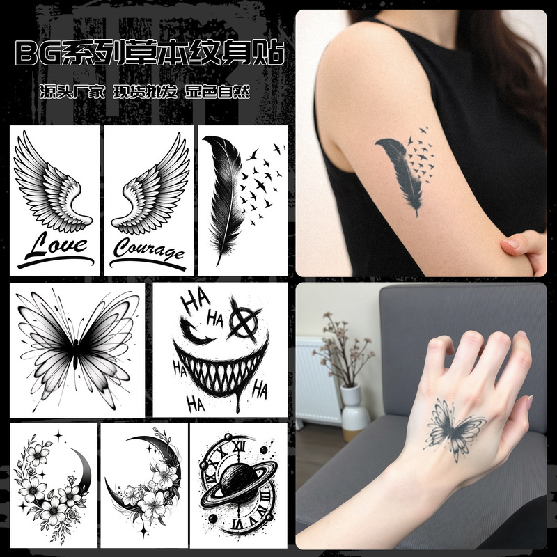 Bg Herbal Tattoo Stickers with Wings and Butterfly Designs for Arms and Wrists, Personalized Trendyy Stickers, Wholesale from the Source, Natural Color Development