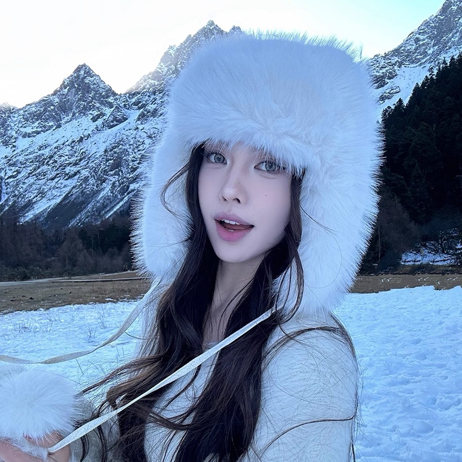 La sensación de la atmósfera es más gruesa, sombrero de pelusa de visón, sombrero de invierno caliente para mujeres, sombrero de esquí de bicicleta del noreste.