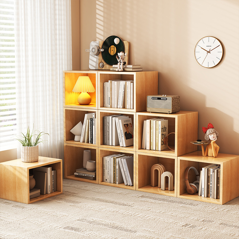 Household Simple Small Combination Bookcase Student Wall Bookshelf Floor-Standing Storage Rack Living Room Storage Display Grids Cabinet