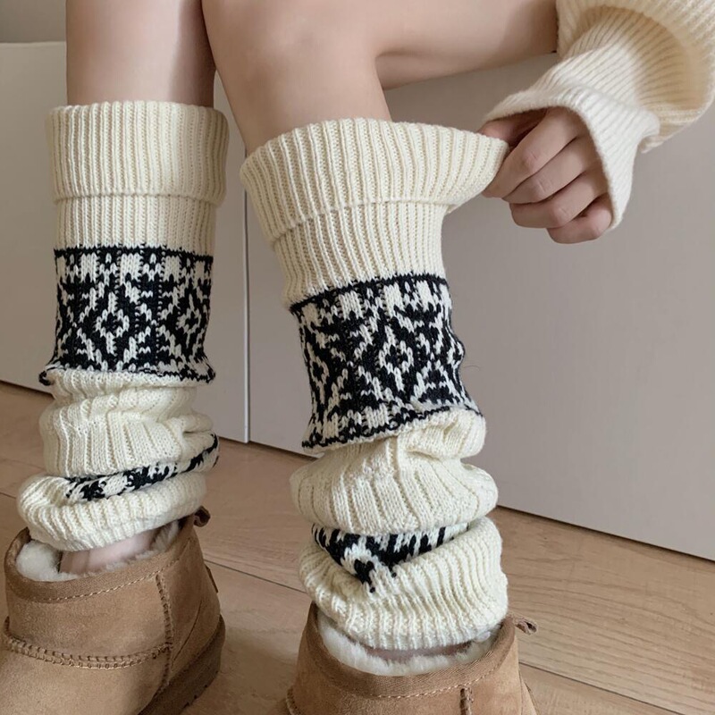 25 Popular Long Tube Socks, Fair Isle Retro Knitted Thickeneded Warm Leg Covers, Autumn and Winter Calf Socks, Long Pile Socks