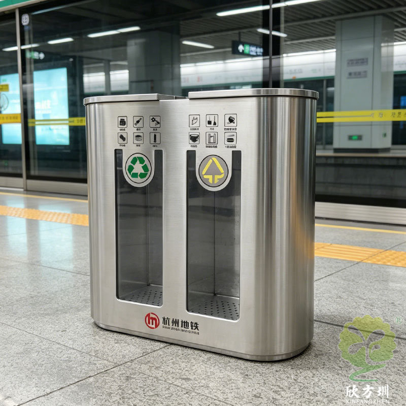 Hangzhou Subway Station Rail Transit Acrylic Board Transparent Explosion-Proof Stainless Steel Two-Category Trash Cans Customized by the Manufacturer
