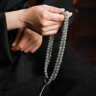 Hetian Jade Factory Store Jade Crafts Natural Xinjiang Hetian Jade Seed Material Blue and White Old Material Women's 108 Bead Chain