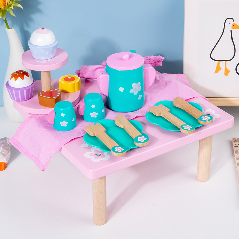 Juguetes de simulación de té de la tarde de madera para niños y niñas regalos de cumpleaños