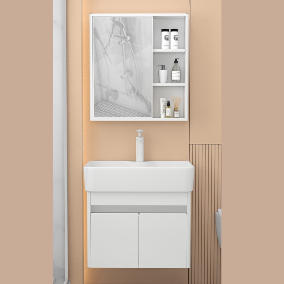gabinete de baño de acero inoxidable combinado lavabo de baño armario lavabo de arco circular lavabo de cerámica lavabo integral lavabo