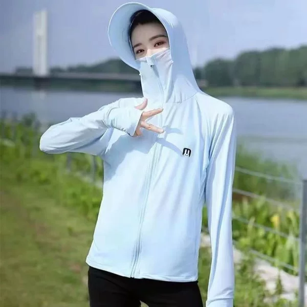 Women's summer ice silk sun protection clothing, UV-resistant, breathable, slim-fit, lightweight jacket, fishing sun protection clothing, cross-border e-commerce