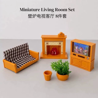 跨境仿真复古沙发客厅电视娃娃屋家具卧室壁炉模型玩具微缩场景