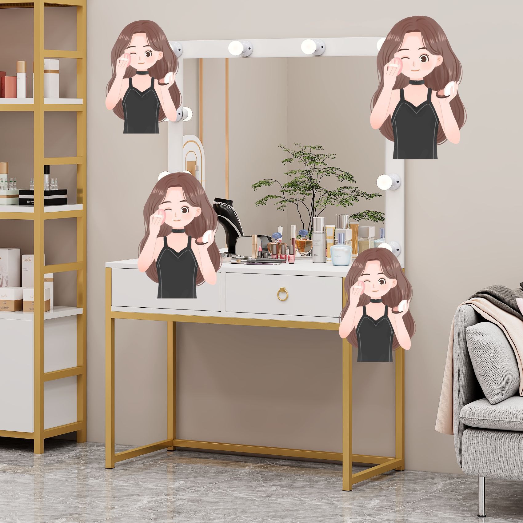 Maquillaje de boda tienda de maquillaje profesional salón de belleza mesa de maquillaje especial red estudio rojo mesa de maquillaje con lámpara