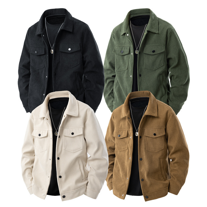 Cross-border wholesale spring and autumn corduroy new simple versatile spring long sleeve collar jacket fashion brand men's youth