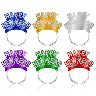 跨境新年快乐发箍圣诞派对用品气氛装饰happynewyear彩色纸质头饰