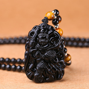 Natural Crystal Obsidian Nezha Three-Pronged Prince Pendant, Grand Marshal of the Middle Shrine, General of the Children, Jade National Style