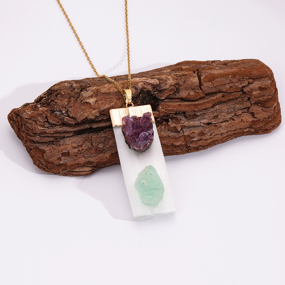 White pendant, stone inlay with amethyst, necklace, accessory, Amazon