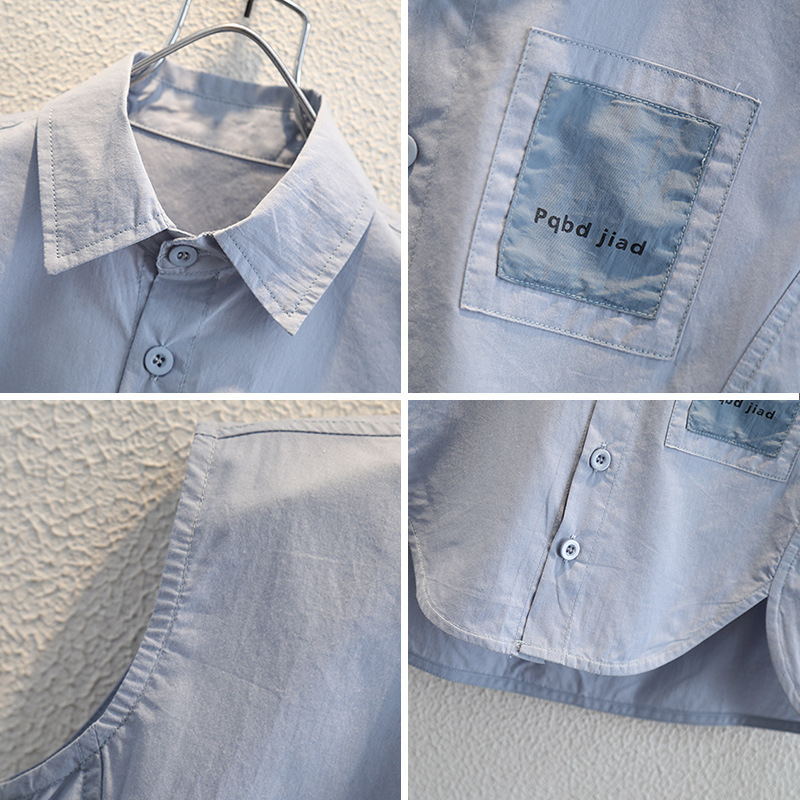 7939 camisas para niños verano nuevo estilo para niños bolsillos sueltos camisa sin mangas azul chaleco casual para niños de moda