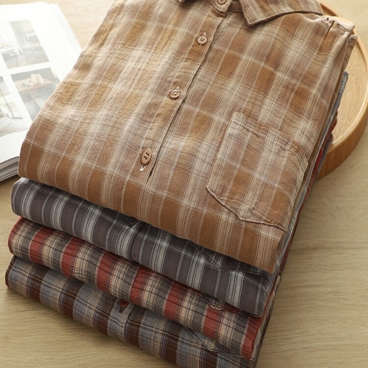 European Pure Cotton Double-Layer Gauze Plaid Long-Sleeved Shirt for Women 2025 Spring & Fall New Loose and Versatile Artistic Shirt Top European Pure Cotton Double-Layer Gauze Plaid Long-Sleeved Shirt for Women 2025 Spring & Fall New Loose and Versatile Artistic Shirt Top
